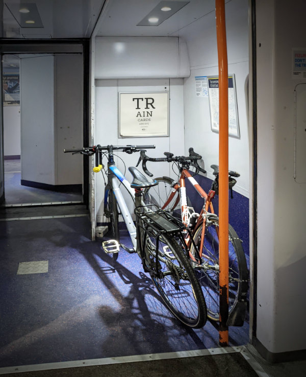 Bicycles aboard the Waterloo to Bristol train.